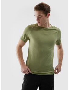 4F Pánske bezšvové bežecké tričko na trail running - olivové