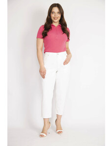 Şans Women's Plus Size White 5-Pocket Jeans Pants
