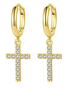 GRACE Silver Jewellery Stříbrné náušnice Zlatý Kříž - stříbro 925/1000
