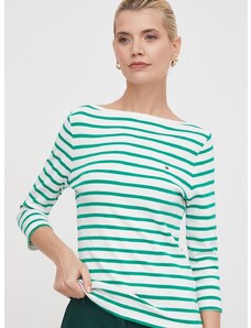 Bavlnené tričko s dlhým rukávom Tommy Hilfiger zelená farba,WW0WW40589