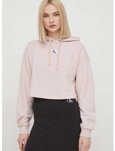 Bavlnená mikina Calvin Klein Jeans dámska,ružová farba,s kapucňou,s nášivkou,J20J223354
