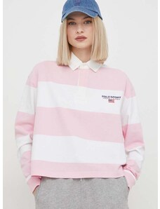 Bavlnené tričko s dlhým rukávom Polo Ralph Lauren ružová farba, 211936917