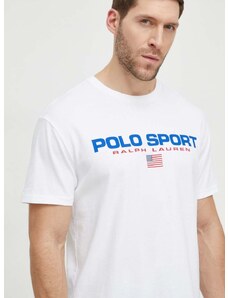 Bavlnené tričko Polo Ralph Lauren pánsky, biela farba, s potlačou, 710750444002