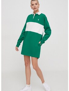 Bavlnené šaty Polo Ralph Lauren zelená farba, mini, rovný strih, 211924209