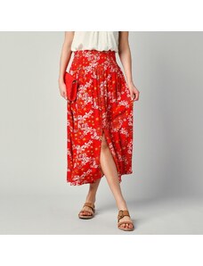 Blancheporte Dlhá sukňa so žabkovaným pásom a potlačou červená/ružová pudrová 036