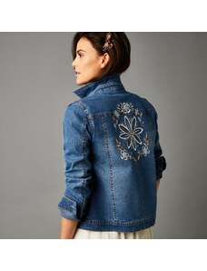 Blancheporte Džínsová bunda s kvetinovou výšivkou zapratá modrá 036