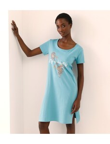 Blancheporte Nočná košeľa s krátkymi rukávmi a textovou potlačou modrá 036