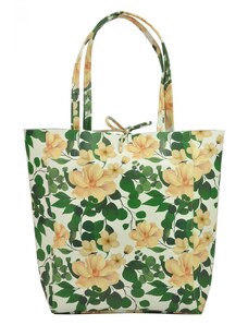 Patrizia Piu Kožená dámska veľká kabelka s motívom kvetov zelená