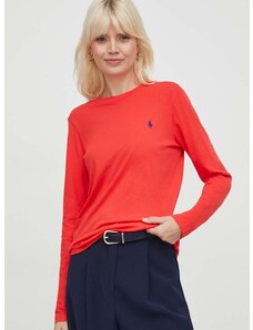 Bavlnené tričko s dlhým rukávom Polo Ralph Lauren červená farba,211898699