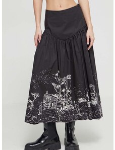 Bavlnená sukňa Desigual čierna farba, midi, áčkový strih, 24SWFW11