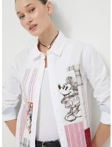 Bavlnená košeľa Desigual x Disney dámska, biela farba, regular, s klasickým golierom, 24SWCW26