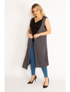 Şans Women's Plus Size Gray Thin Viscose Fabric Thin Vest