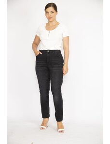 Şans Women's Large Size Black High Waist Lycra 5 Pocket Jeans