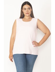 Şans Women's Plus Size Pink Cotton Fabric Crewneck Tank Top