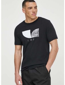 Bavlnené tričko IRO pánsky, čierna farba, s potlačou