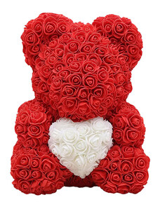 BudNej Medvedík z ruží so srdcom 25 cm - červený - v darčekovom balení - MN9406