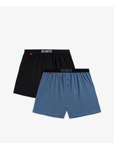 Men's Classic Boxer Shorts with Buttons ATLANTIC 2PACK - Black, Blue