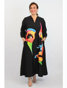 Taliansko Čierne šaty s potlačou farebnej dámy