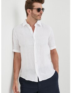 Ľanová košeľa BOSS BOSS ORANGE biela farba, regular, s klasickým golierom, 50489345