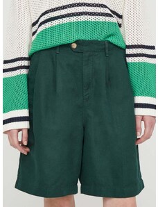 Šortky s prímesou ľanu Tommy Hilfiger zelená farba,jednofarebné,vysoký pás,WW0WW41771