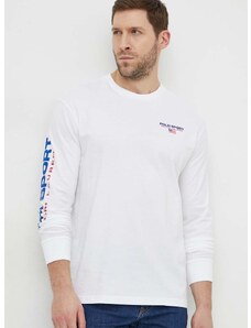 Bavlnené tričko s dlhým rukávom Polo Ralph Lauren biela farba, s nášivkou, 710814128