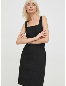Rifľové šaty Calvin Klein Jeans čierna farba,mini,áčkový strih,J20J222659