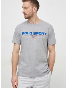 Bavlnené tričko Polo Ralph Lauren pánsky, šedá farba, s potlačou, 710750444