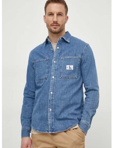 Rifľová košeľa Calvin Klein Jeans pánska,regular,s klasickým golierom,J30J324885