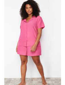 Trendyol Curve Pink Shirt Collar Woven Pajama Set