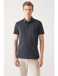 Avva Pánske antracitové tričko 100% bavlna Regular Fit 3-tlačidlový nenastrihateľný polo golier