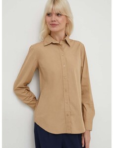 Bavlnená košeľa Lauren Ralph Lauren dámska, béžová farba, regular, s klasickým golierom, 200925378