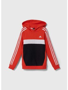 Detská mikina adidas červená farba, s kapucňou, s potlačou