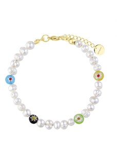 Manoki Perlový náramek Laura - korálky Millefiori, kultivované perly