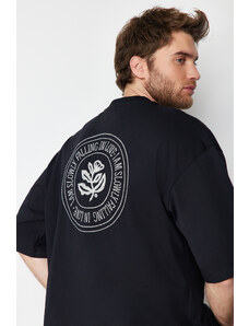 Trendyol Collection Čierne oversize vyšívané tričko zo 100 % bavlny