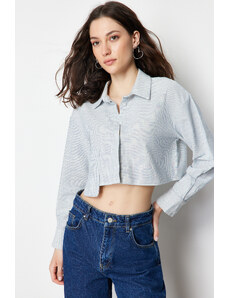 Trendyol Ecru Striped Asymmetric Pocket Crop Cotton Woven Shirt