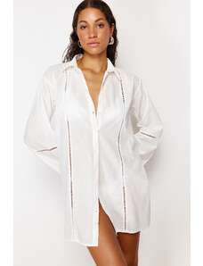 Trendyol Bridal White 100% Cotton Shirt with Woven Stripe Accessories