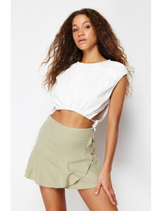 Trendyol Khaki End Ruffled Elastic Waist Linen Look Woven Shorts Skirt