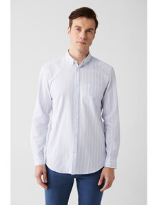 Avva Pánska svetlomodrá 100% bavlna Oxford s golierom s gombíkmi, prúžkovaná košeľa Regular Fit A31y2055