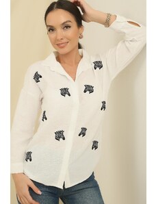 By Saygı Zebra Embroidered Pera Linen Shirt