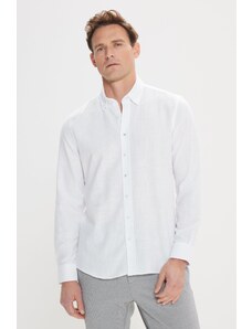 AC&Co / Altınyıldız Classics Men's White Slim Fit Slim Fit Hidden Button Collar Linen Look 100% Cotton Flamed Shirt
