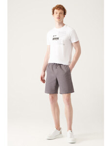 Avva Men's Anthracite 100% Cotton Side Pocket Elastic Waist Linen Textured Relaxed Fit Comfortable Cut Shorts E0036