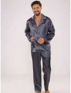 Pyjamas De Lafense 939 Satin L/R M-4XL Men's Zip-Up Grey 090
