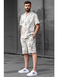 Madmext Anthracite Graphic Patterned Men's Shorts Set 5924