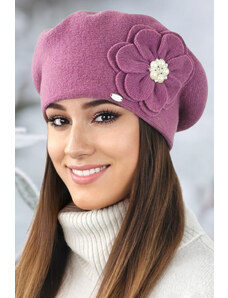 Kamea Fialová lila luxusná elegantná dámska baretka na zimu s kvetom Kalia, Farba fialová
