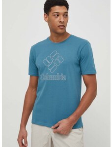 Športové tričko Columbia Pacific Crossing II tyrkysová farba, s potlačou, 2036472