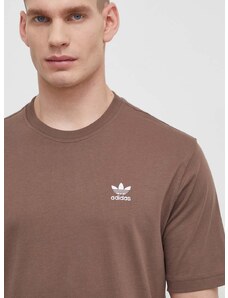 Bavlnené tričko adidas Originals Essential Tee pánske, hnedá farba, s nášivkou, IR9688