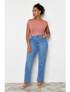 Trendyol Curve Svetlomodré detailné džínsové džínsy rovného strihu