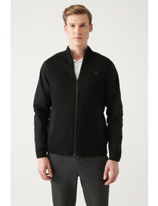 Avva Men's Black Wool Blended Sleeve Parachute Fabric Detailed Zippered Regular Fit Cardigan Coat
