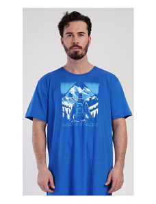 Cool Comics Pánska nočná košeľa s krátkym rukávom Mountain, farba modrá, 100% bavlna
