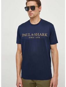 Bavlnené tričko Paul&Shark pánsky, tmavomodrá farba, s nášivkou, 24411020